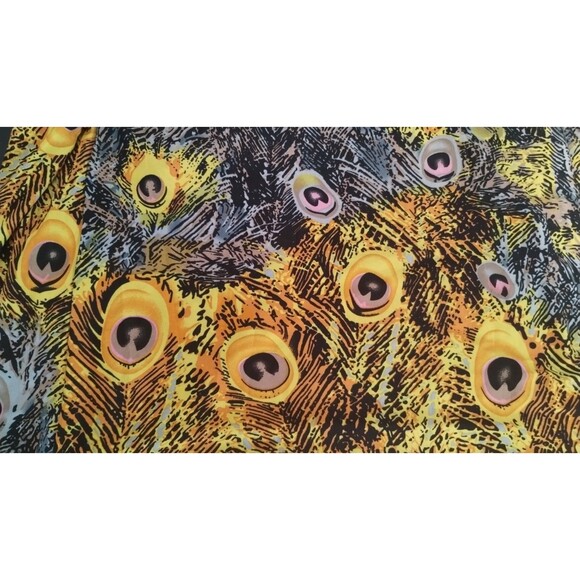 Womens Blue and Gold Peacock Feather Pattern Maxi Halter Dress Med - Picture 5 of 6